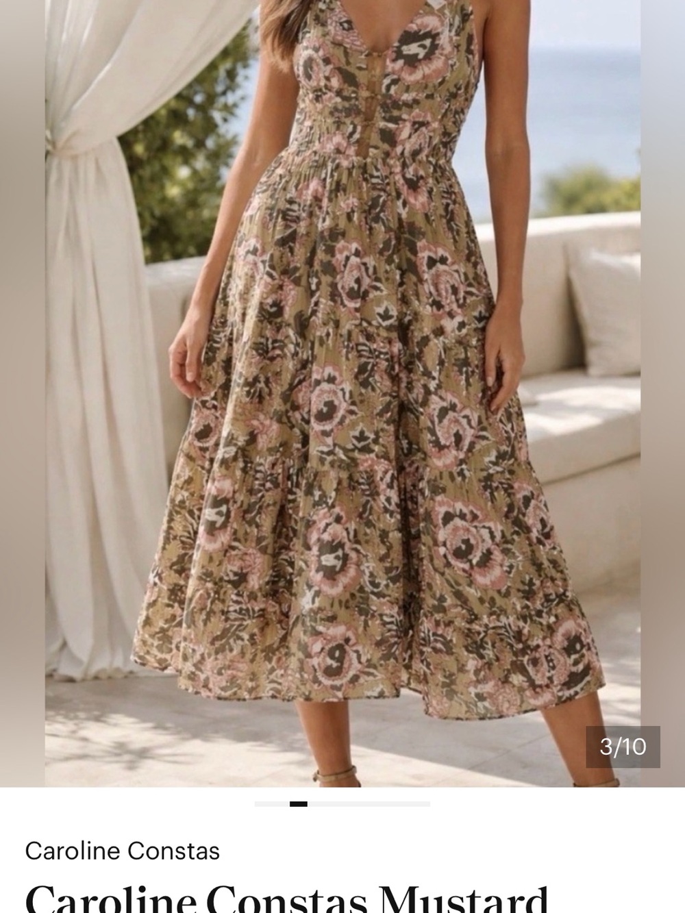 Caroline Constas green pink floral pocket cotton Anthro dress size S - Picture 7 of 8